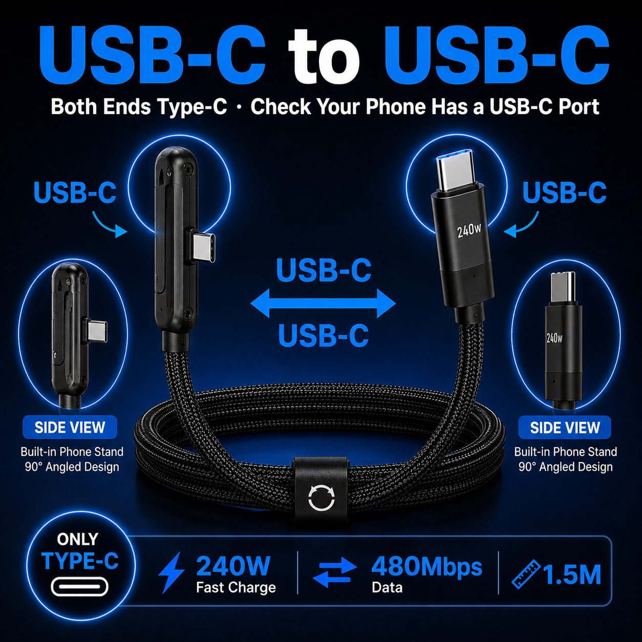 2-in-1 USB Type-C Charging Cable