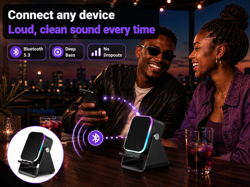 Speaker playing rich sound with a phone nearby