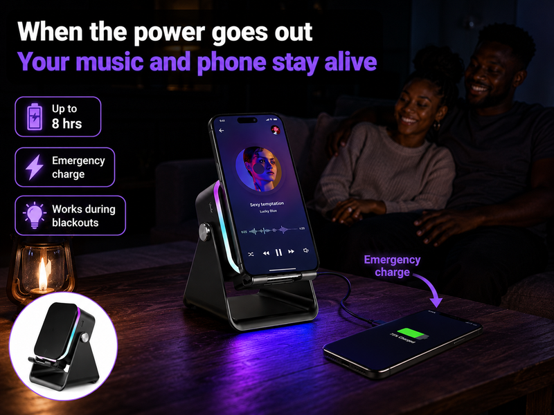 Speaker charging a phone as a backup power bank