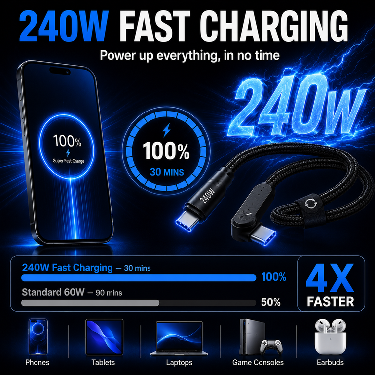 240W fast charging 2-in-1 cable