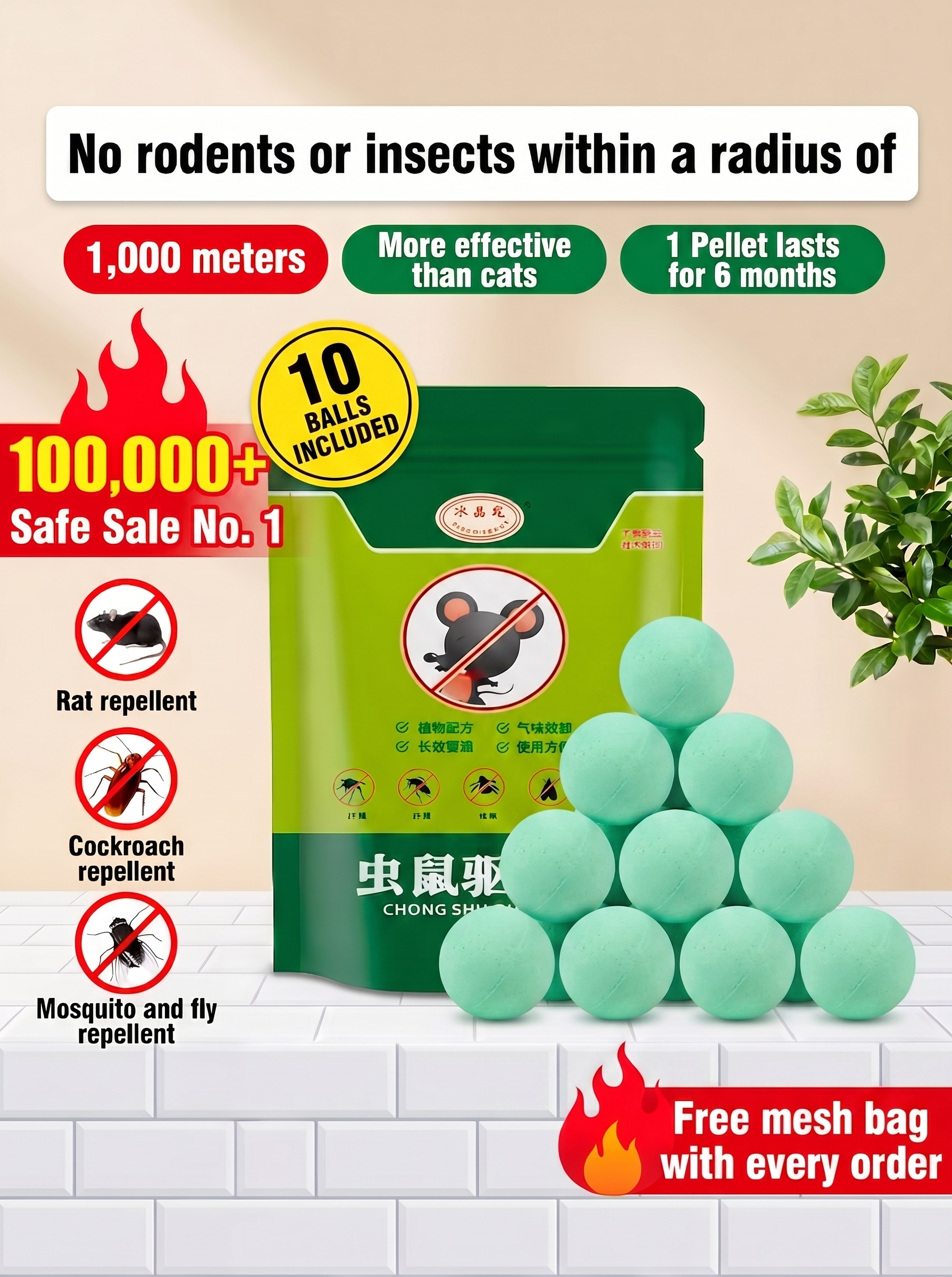 Natural Pest Repellent 10 Balls — Repel Rats, Cockroaches, Bedbugs & Mosquitoes