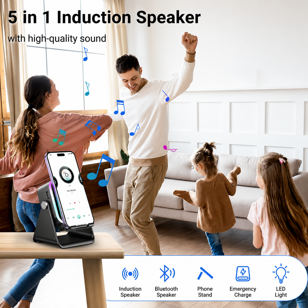 5 in 1 Wireless Induction Speaker
