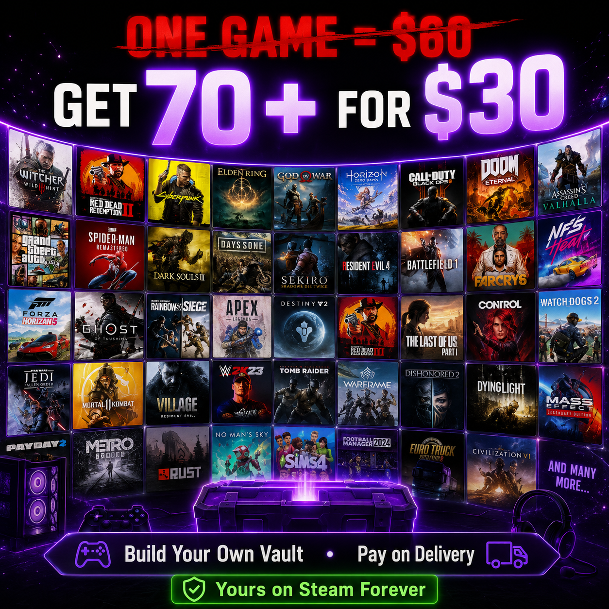 70+ Games for $30 · PC & Laptop Only