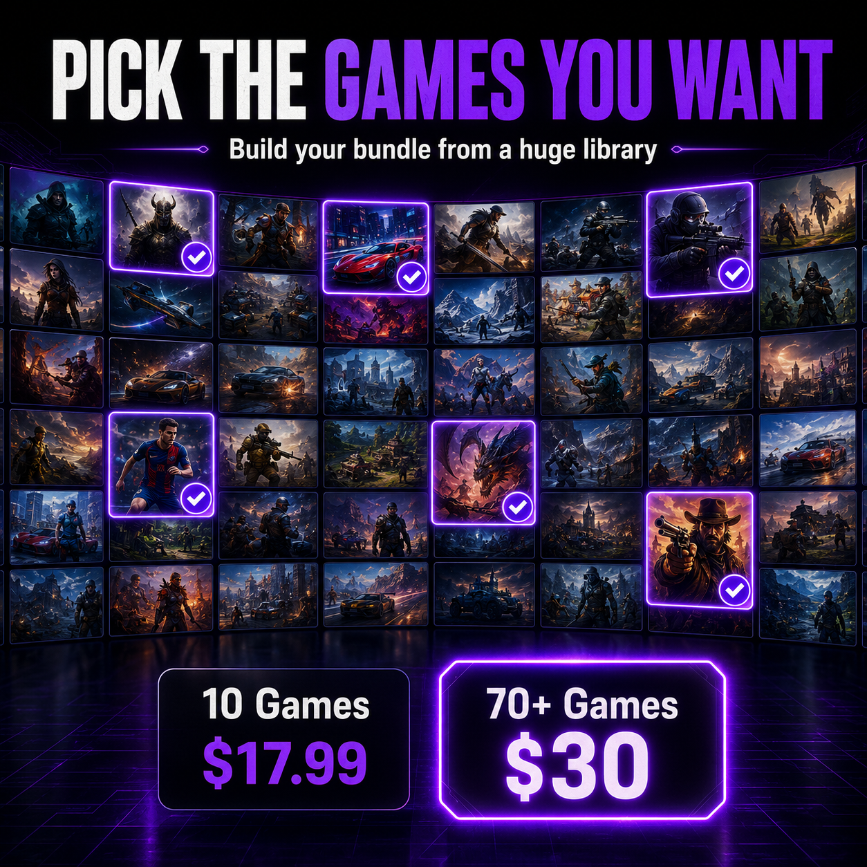 70+ Games for $30 · PC & Laptop Only