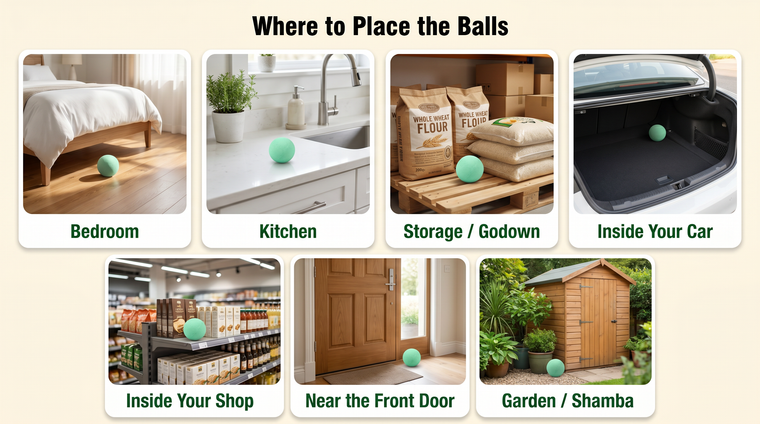 Where to place the repellent balls