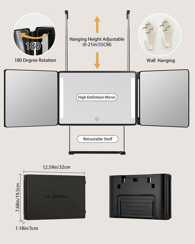 Adjustable LED Light 3 Way Mirror
