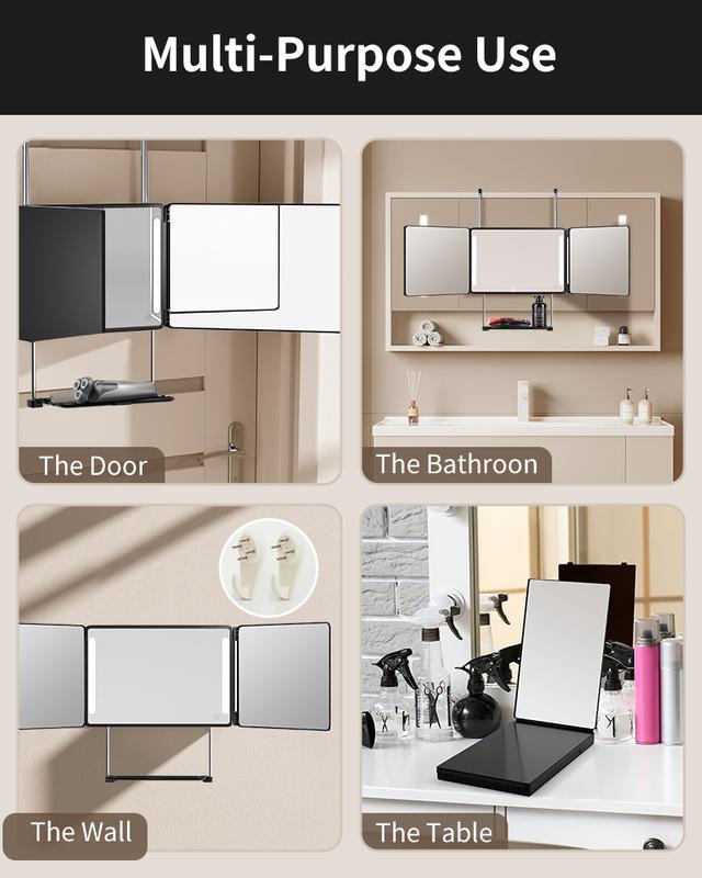Adjustable LED Light 3 Way Mirror