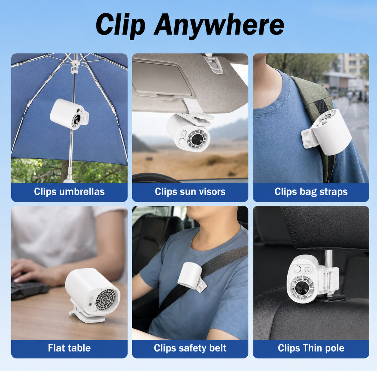 Portable Clip Fan · Cool Air Anywhere You Go
