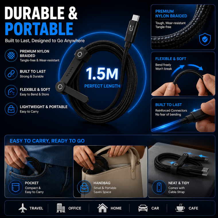 Premium braided nylon cable with phone stand
