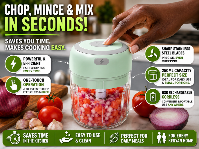 Mini electric food chopper full of evenly diced vegetables in 10 seconds